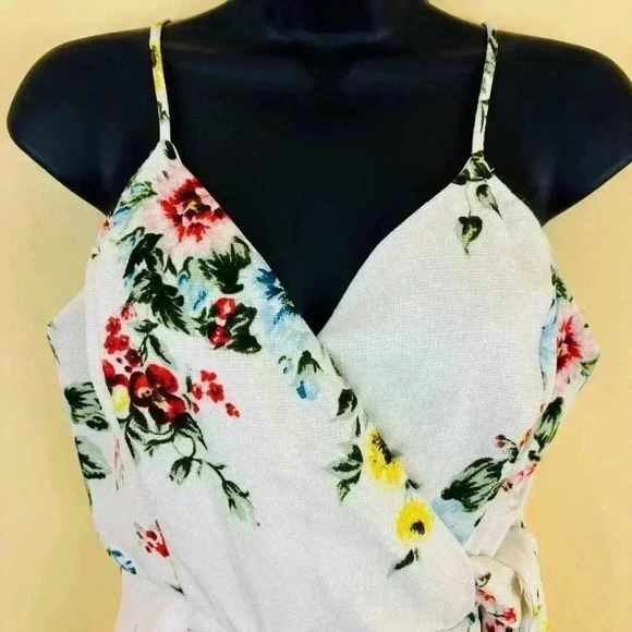 Altar’d State White Floral Plunge Neck Spaghetti Strap Tie Mini Dress Size L - Picture 5 of 16